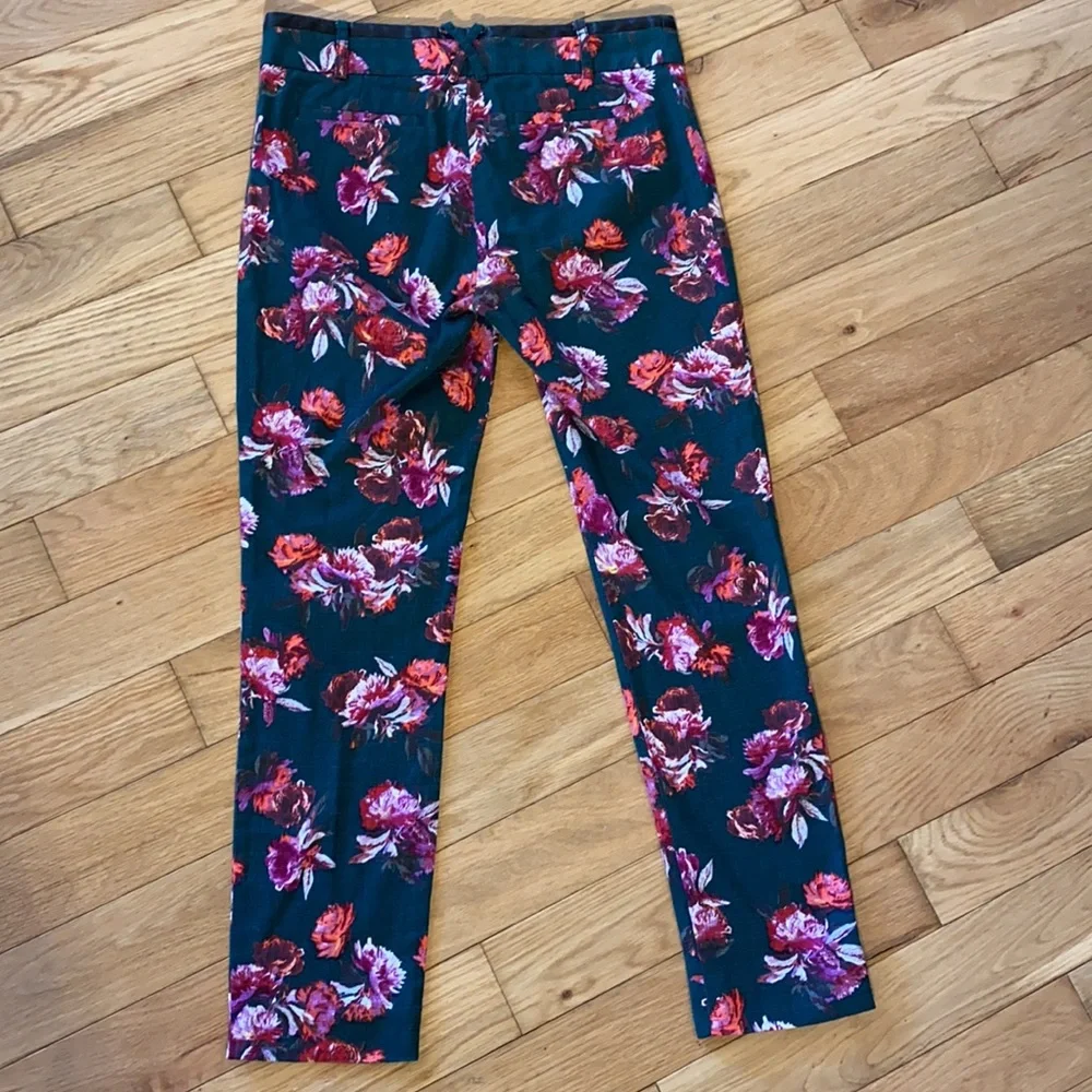 Anthropologie Cartonnier Charlie Ankle Pant Crop in Green with florals size 2 - Picture 5 of 16